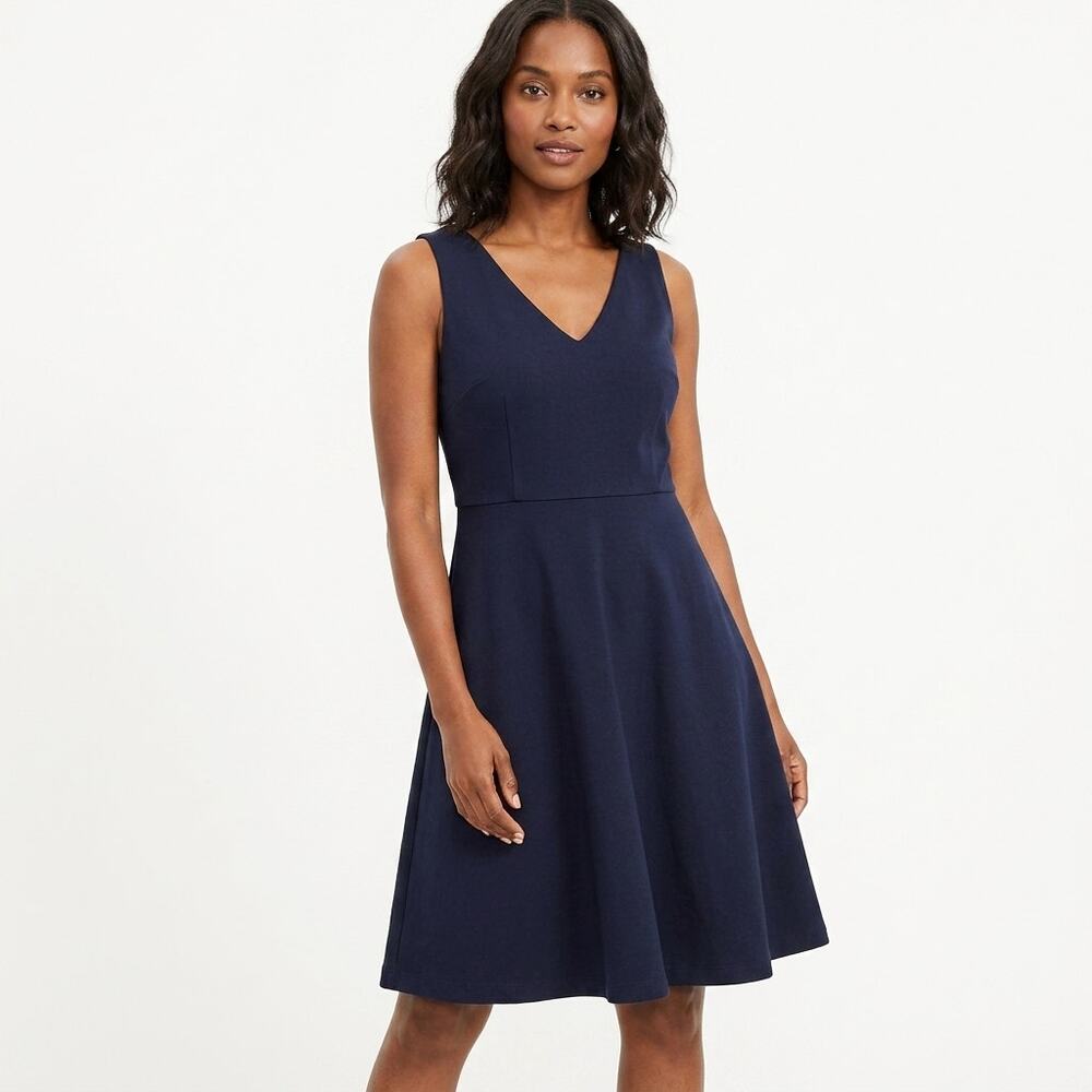 LOFT PETITES Blue A-Line Knee Length Dress Women Sleeveless Knit Size 0P